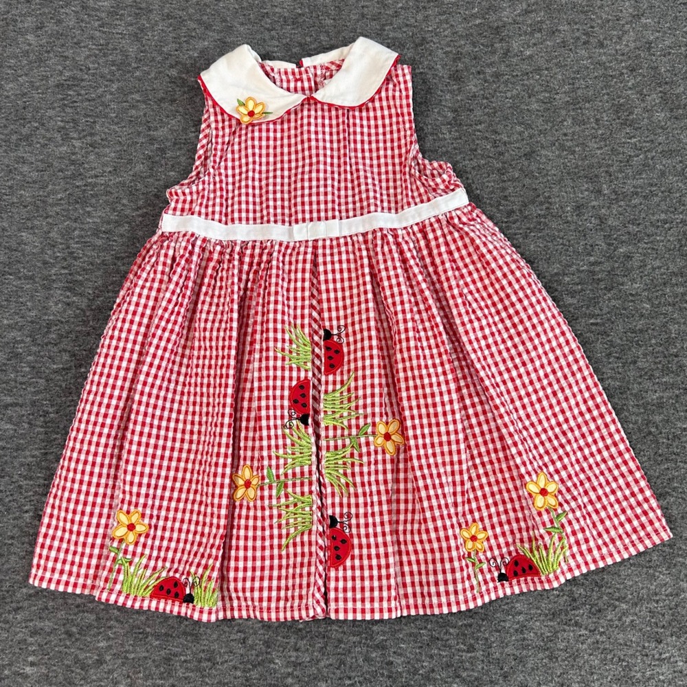 Youngland Baby Girl Red Gingham Ladybug Floral Embroidered Dress 24 Months